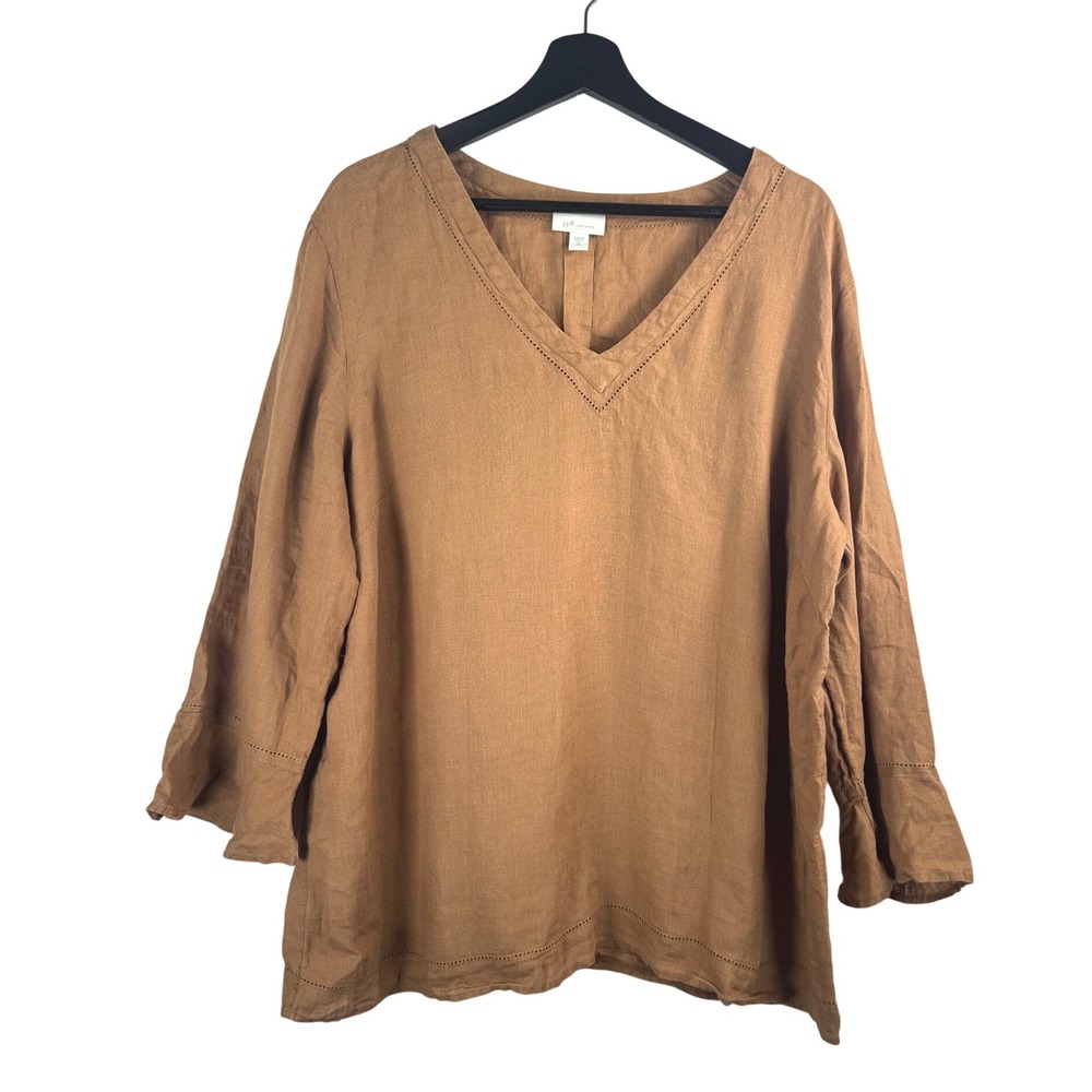 J. Jill love Linen Tunic XL Brown Boho V-Neck Flared Sleeve lagen look